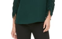 Calvin Klein Women's Scoop-Neck Drawstring-Sleeve Top Green Size Small