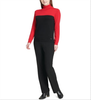 Calvin Klein Women's Colorblocked Turtleneck Sweater Red Size X-Large