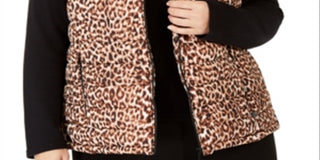 Calvin Klein Women's Leopard Print Puffer Vest Brown Size 1X