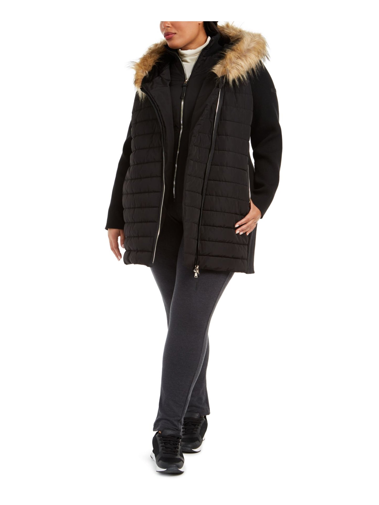 Calvin Klein Women's Plus Size Faux-Fur-Trim Puffer Coat
