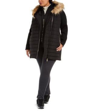 Calvin Klein Women's Plus Size Faux-Fur-Trim Puffer Coat
