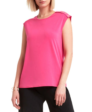 H Halston Women's Snap Detail Sleeveless Top Pink Size Medium