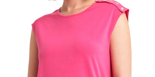 H Halston Women's Snap Detail Sleeveless Top Pink Size Medium