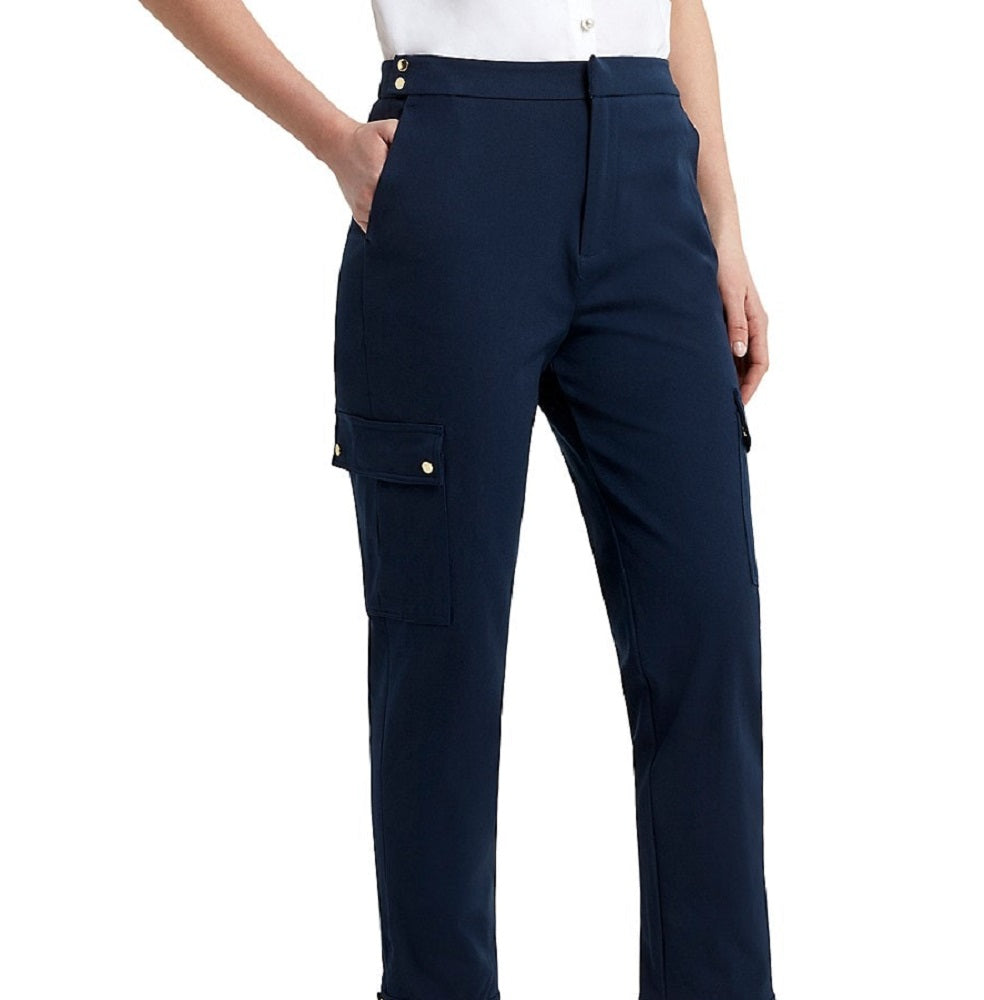 H Halston Women's Power Stretch Twill Cargo Pants Blue Size X-Large