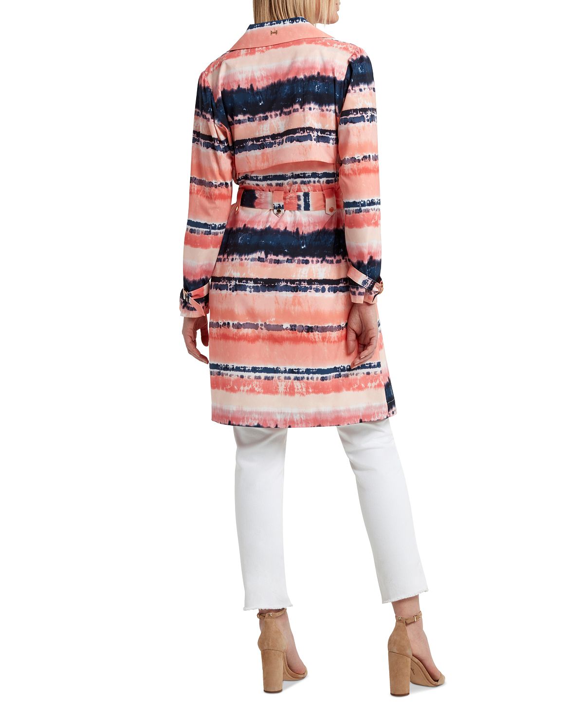 H Halston Women's Printed Trench Coat Pink Size X-Large