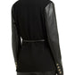 H Halston Women's Collarless Faux Leather Sleeve Belted Blazer Black Size Small