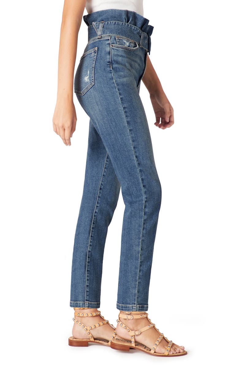 Sam Edelman Women's The Dani Distressed Paperbag High Waist Straight Leg Jeans Blue Size 24