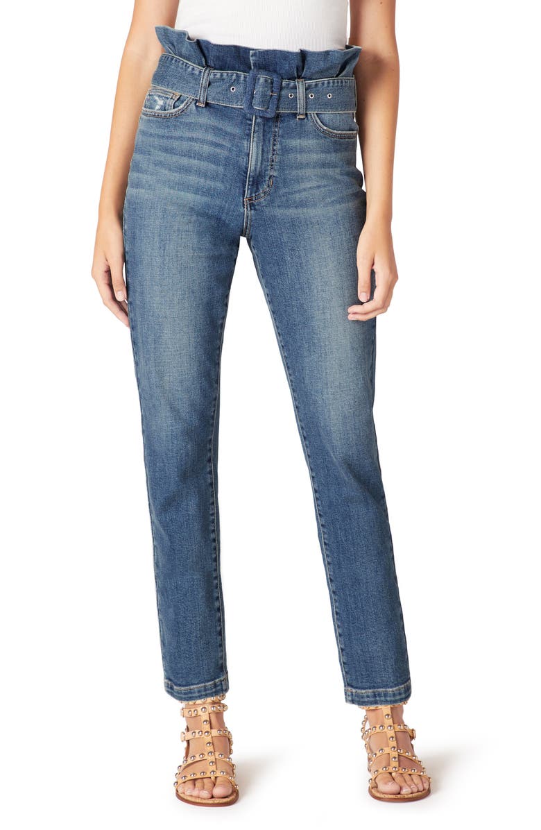 Sam Edelman Women's The Dani Distressed Paperbag High Waist Straight Leg Jeans Blue Size 24