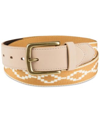 Sun + Stone Men's Faux Leather Printed Fabric Belt Yellow Size Regular