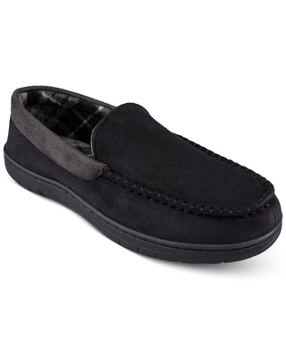 Haggar Men's Microsuede Fleece Lined Venetian Slippers Black Size XX-Large