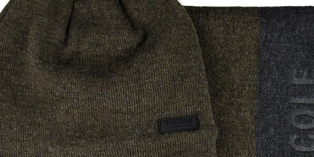 Kenneth Cole Reaction Men's Stripe Logo Scarf & Beanie Green Size Regular