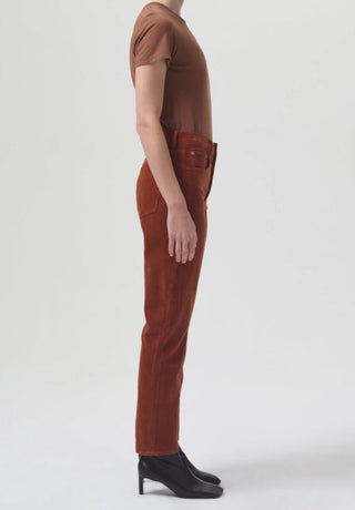 AGOLDE Riley High Rise Corduroy Ankle Straight Jeans Brown