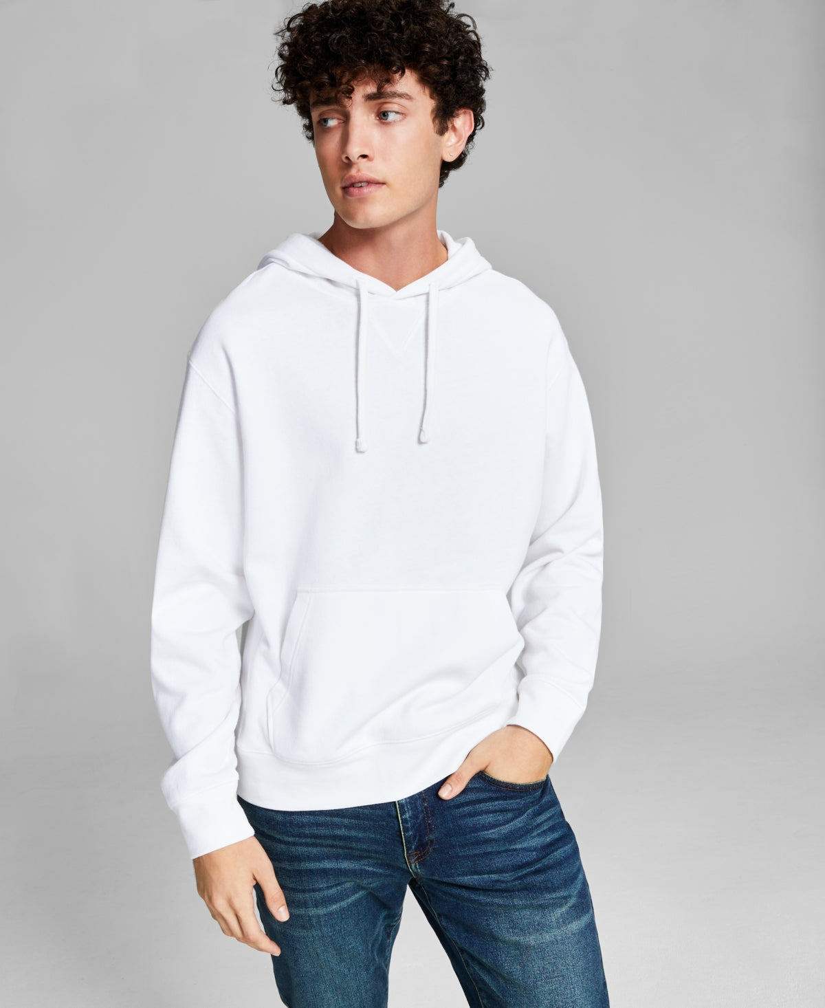 And Now This Men's Fleece Hoodie with Kangaroo Pockets White Size Medium