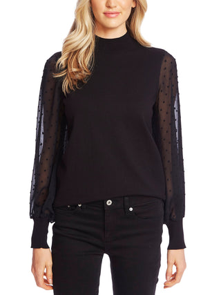 Cece Women's Long Sleeve Sweater, Mock Neck, Contrast Design-Black, Size M