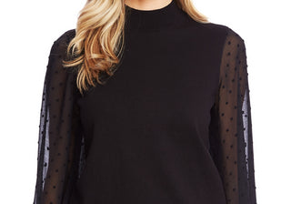 Cece Women's Long Sleeve Sweater, Mock Neck, Contrast Design-Black, Size M