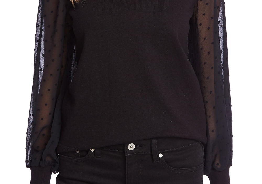 Cece Women's Long Sleeve Sweater, Mock Neck, Contrast Design-Black, Size M