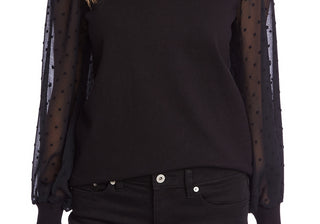 Cece Women's Long Sleeve Sweater, Mock Neck, Contrast Design-Black, Size M