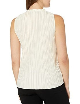 CeCe Women's Pleated Tie Neck Top White Size Small