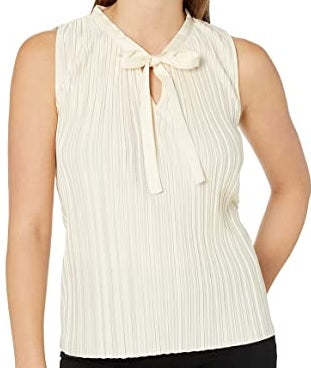 CeCe Women's Pleated Tie Neck Top White Size Small