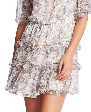 1.STATE Women's Lyrical Paisley Tiered Ruffle Dress White Size 16