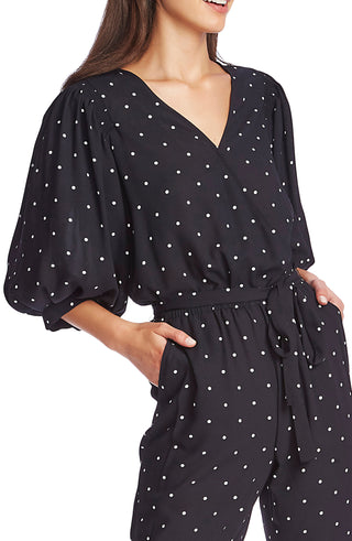 1.STATE Women's Polka Dot Puff Sleeves Jumpsuit Blue