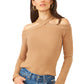 1.STATE Women's Cross Neck Cold Shoulder Cotton Blend Sweater Brown Size Medium