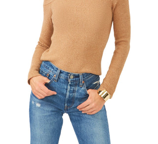 1.STATE Women's Cross Neck Cold Shoulder Cotton Blend Sweater Brown Size Medium