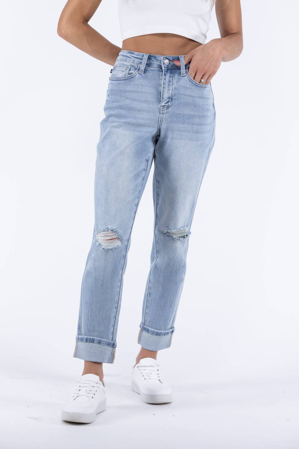 Judy Blue - The Justice Mid-Rise Americana Flag Cuffed Boyfriend Denim