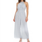 Moon River Women's Polka Dot Halter Neck Wide Leg Jumpsuit White/Blue Size S