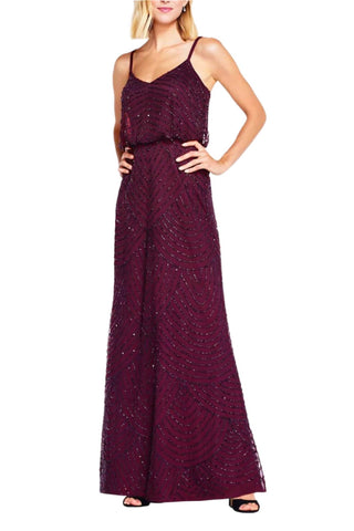 Adrianna Papell - Spaghetti Strap Blouson Embellished Mesh Dress