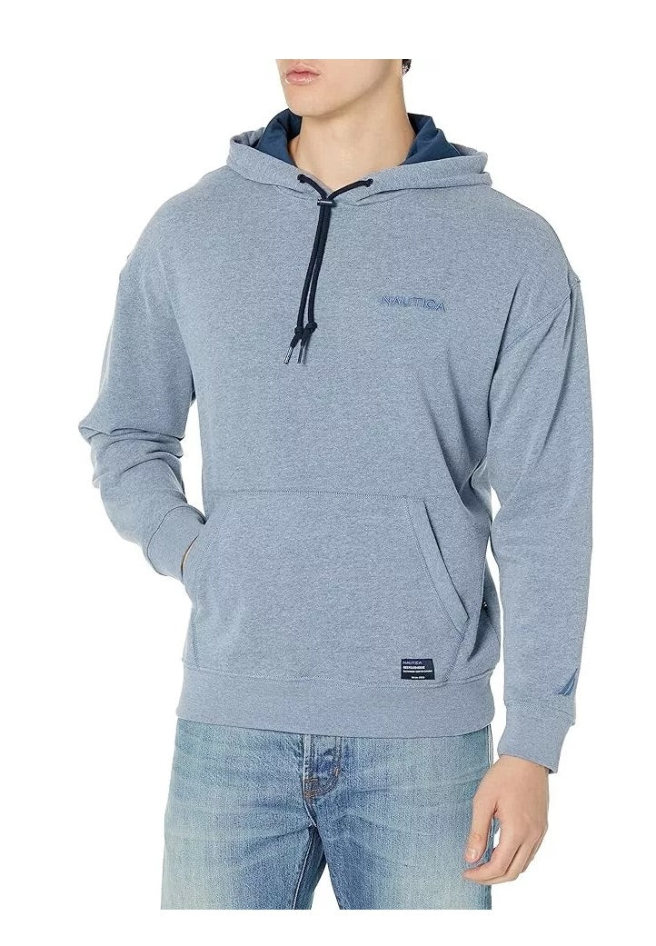 Nautica Men's Sustainably Crafted Logo Hoodie Blue Size Large