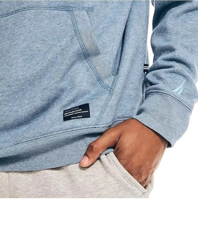 Nautica Men's Sustainably Crafted Logo Hoodie Blue Size Large