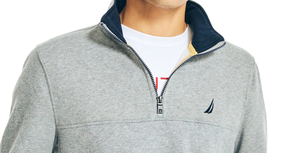 Nautica Men's J Class Classic Fit Quarter Zip Fleece Sweatshirt Gray Size X-Small