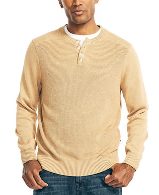 Nautica Men's Sustainably Crafted Textured Henley Sweater Yellow Size X-Small
