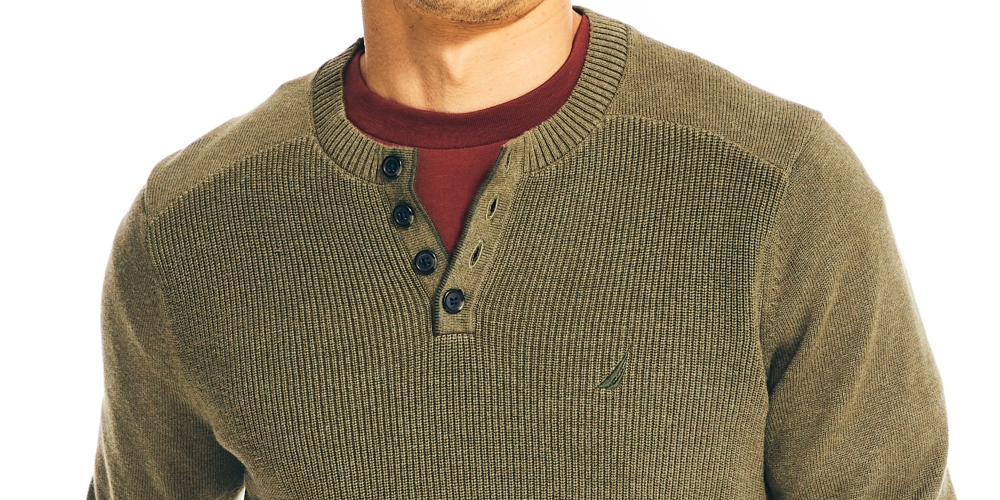 Nautica Men's Sustainably Crafted Textured Henley Sweater Green Size X-Small