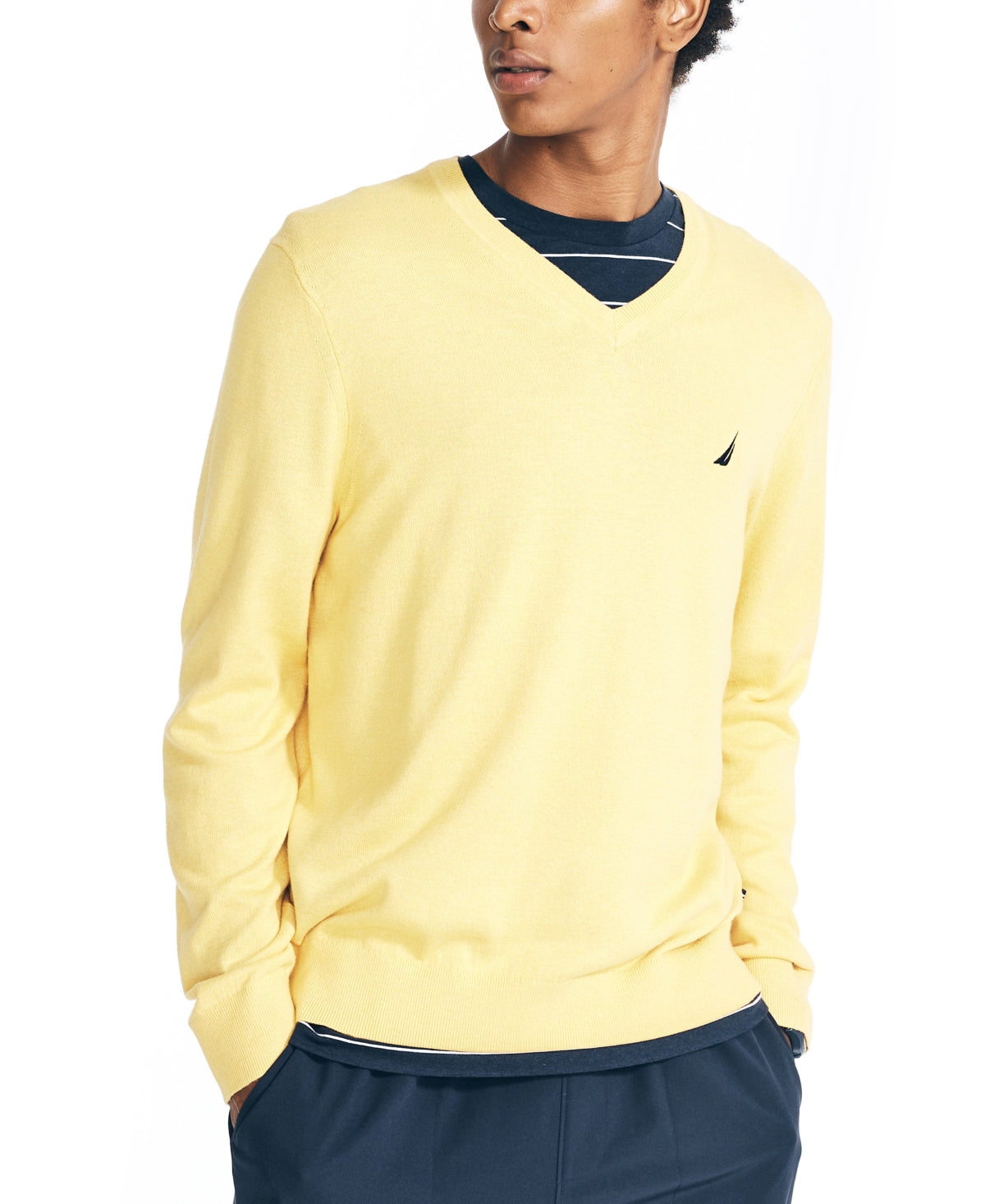 Nautica Men's Navtech Performance Classic Fit Soft V Neck Sweater Yellow Size Small