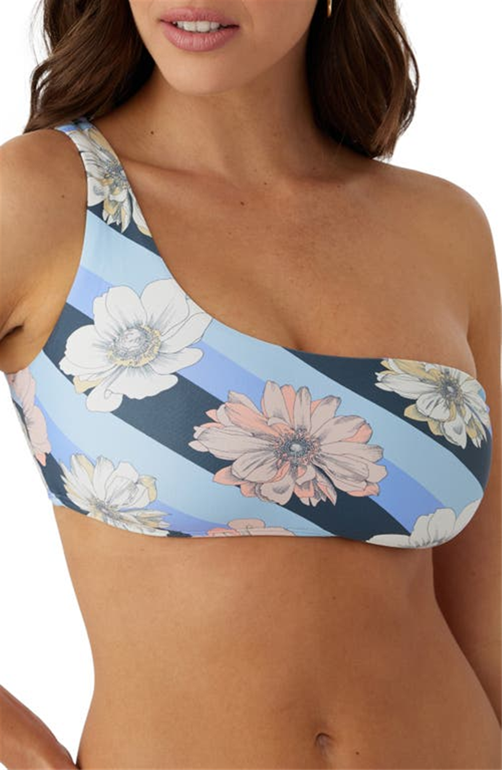 O'Neill One-Shoulder Bikini Top in Slate Size X-Large