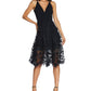 Dress the Population Women's Darleen V Neck Embroidered Mesh Cocktail Dress Black Size Medium