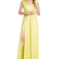 Dress The Population Women's Krista Plunge Neck Side Slit Gown Yellow Size XX-Small