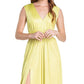 Dress The Population Women's Krista Plunge Neck Side Slit Gown Yellow Size XX-Small