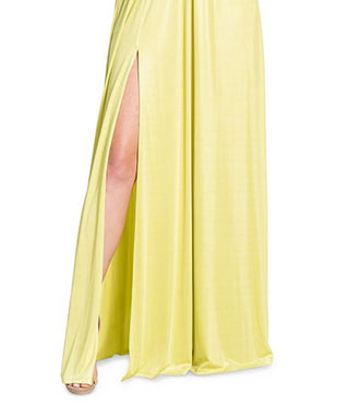 Dress The Population Women's Krista Plunge Neck Side Slit Gown Yellow Size XX-Small
