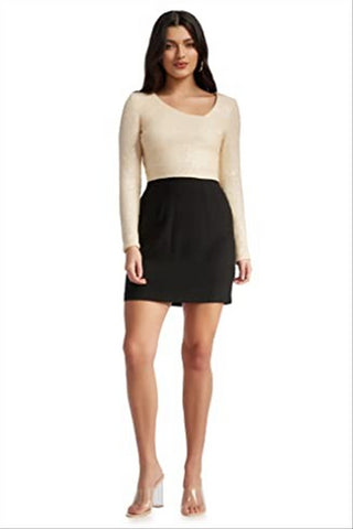 Dress The Population Women's Cream/Black Chante Mini Dress Size Medium