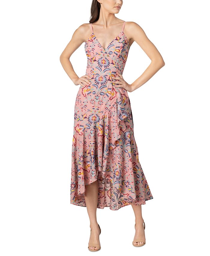 Dress The Population Women's Salome Floral Wrap Dress Pink Size X-Large