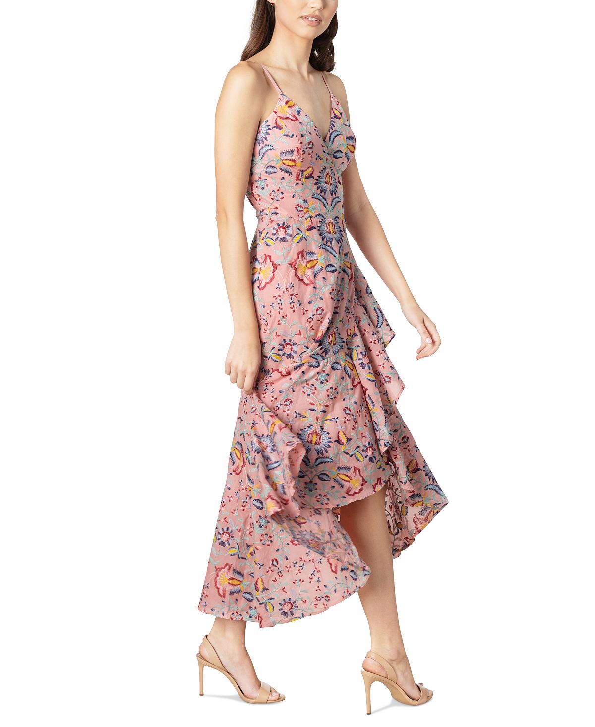 Dress The Population Women's Salome Floral Wrap Dress Pink Size X-Large