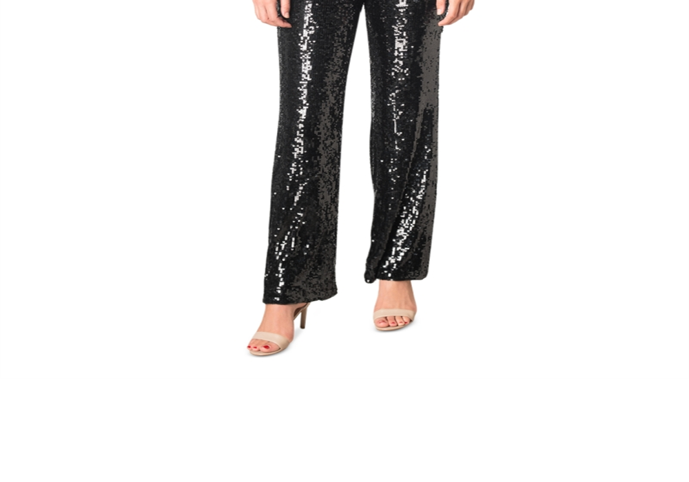 Dress The Population Women's Black Sequin V Neck Jumpsuit Size Medium