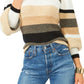 1.STATE Women's Stripe Bubble Sleeve Sweater Brown Size Small