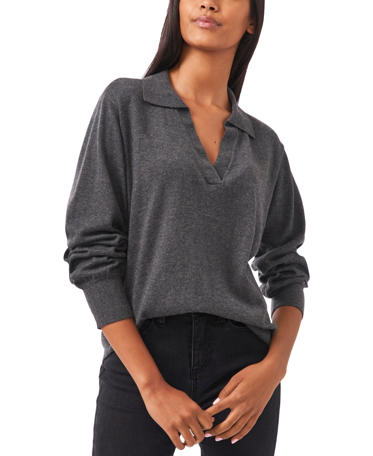Riley & Rae Women's V Neck Polo Sweater Gray Size XX-Small
