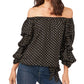 Vince Camuto Women's Polka Dot Off the Shoulder Bubble Sleeve Top Black Size X-Large