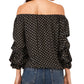 Vince Camuto Women's Polka Dot Off the Shoulder Bubble Sleeve Top Black Size X-Large