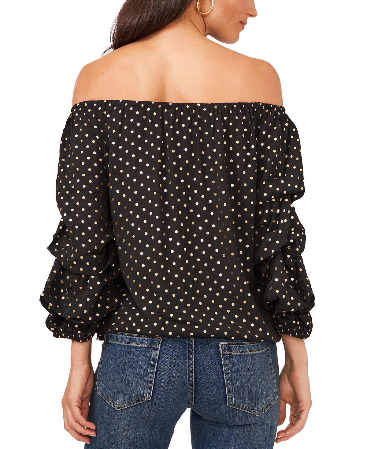Vince Camuto Women's Polka Dot Off the Shoulder Bubble Sleeve Top Black Size X-Large